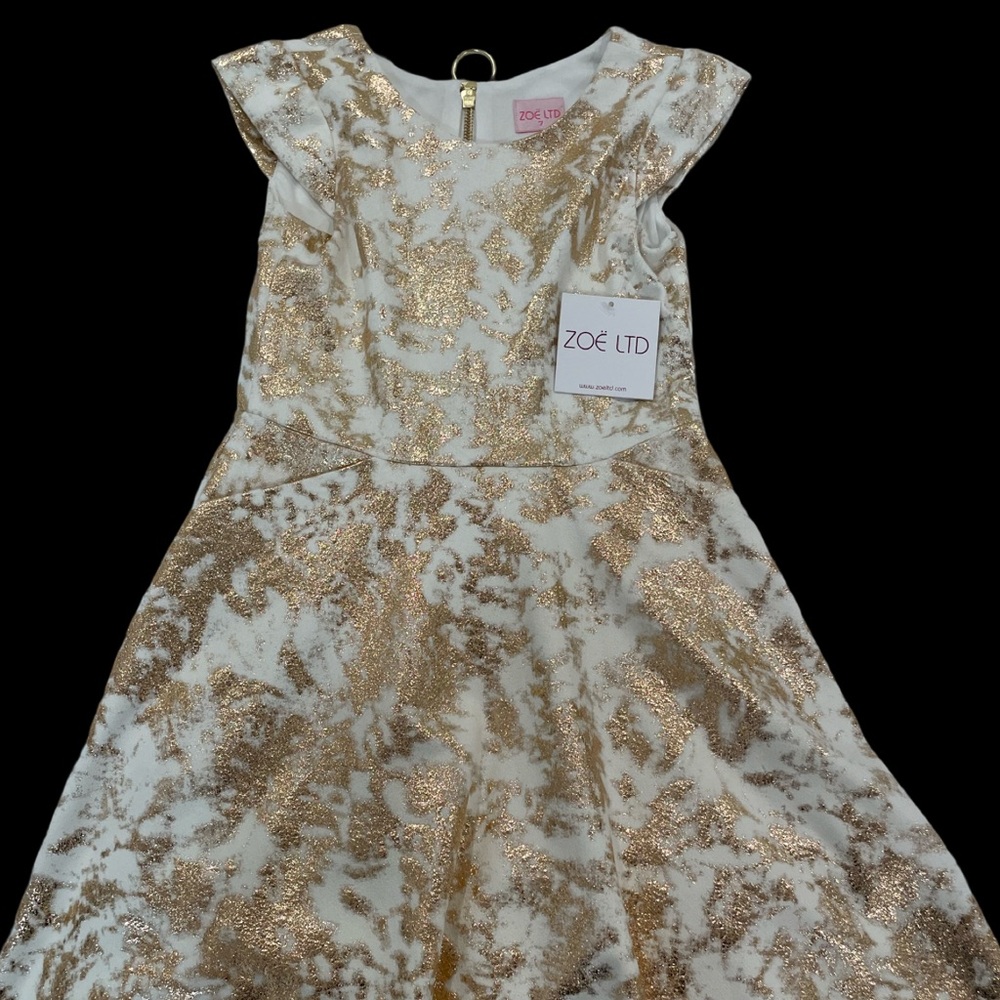 NWT Zoe Ltd Girls Size 7 White/Rose Good Cap Sleeve A Line Dress